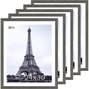 New 24x30 Frame Set of 5, Gray Solid Wood Poster Picture Frame, Exclusive Wood